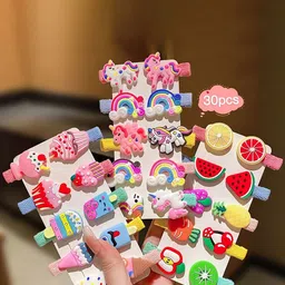 LYTIX Girls Set Of 20 Cute Cartoon Ice Cream & Unicorn Hair Clips - Assorted-30