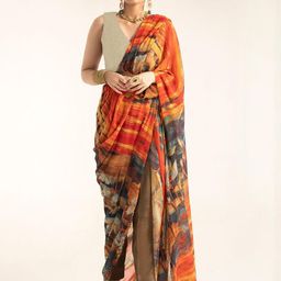 PYOS Floral Mukaish Pure Georgette Saree-image-4