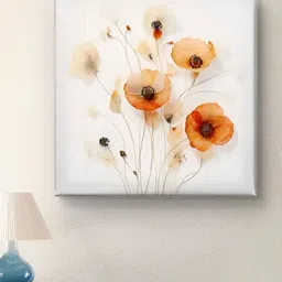 Livin'luxe White & Orange Colored Floral Printed Canvas Wall Art-45