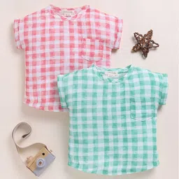 COT & CANDY Kids Pack Of 2 Checked Organic Cotton Top-picture-3