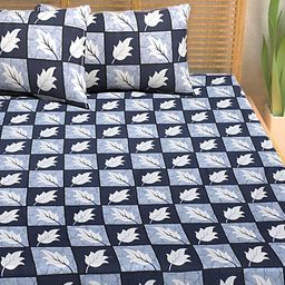 Aura Blue & White Floral Cotton 300 TC Double Queen Bedsheet Set-2.40 m x 2.25 m-image-95