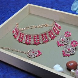 VATSALYA creation Alloy Gold- plated Ruby Red Jewellery Set-28