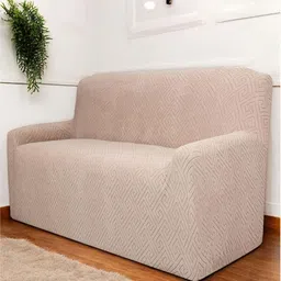 HOUSE OF QUIRK Universal Camel Brown Self Design Jacquard 2 Seater Sofa Cover & Arms-image-64