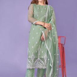 HERE&NOW Women Ethnic Motifs Embroidered Regular Thread Work Kurta with Trousers & With Dupatta-image-43