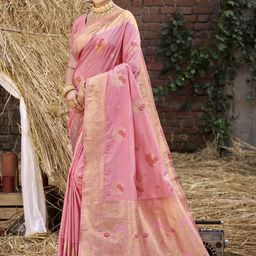 SANGAM PRINTS Woven Design Zari Tussar Saree-image-54