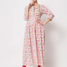 Vastralay Women Pink Floral Printed Cotton Anarkali Kurta-44
