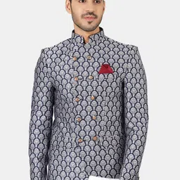 Wintage Men Blue Printed Bandhgala Blazers-image-41