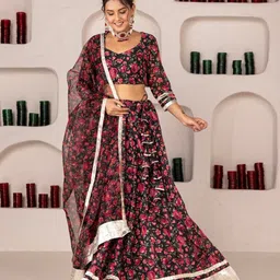 OneWe Floral Printed Ready to Wear Lehenga & Blouse With Dupatta-image-4