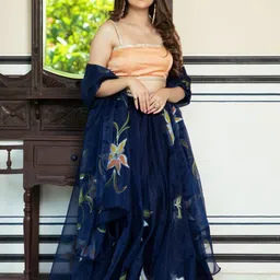 Lavanya The Label Blue & Orange Thread Work Ready to Wear Lehenga & Blouse With Dupatta-picture-6