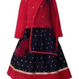 A Little Fable Girls Red & Blue Embellished Ready to Wear Lehenga & Blouse With Dupatta-picture-33