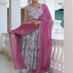 Rangpur Women Grey & Purple Embroidered Ready to Wear Lehenga & Blouse With Dupatta-19