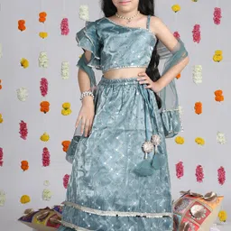 Cutiekins Girls Embroidered Mirror Work Ready to Wear Lehenga & Blouse With Dupatta-picture-55