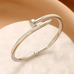 KARISHMA KREATIONS Unisex Cubic Zirconia Silver-Plated Kada Bracelet-43