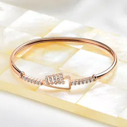 AMI Women Rose Gold Brass Cubic Zirconia Rose Gold-Plated Kada Bracelet-picture-12