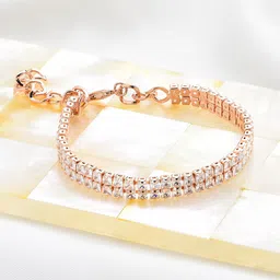 AMI Women Rose Gold Brass Cubic Zirconia Rose Gold-Plated Kada Bracelet-20