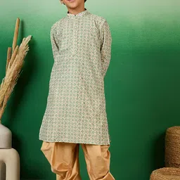 Sangria Boys Ethnic Motifs Printed Sequin Mandarin Collar Straight Kurta With Dhoti Pant-picture-36
