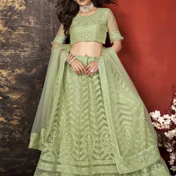 Kvsfab Green Embroidered Sequinned Semi-Stitched Lehenga Choli With Dupatta-35