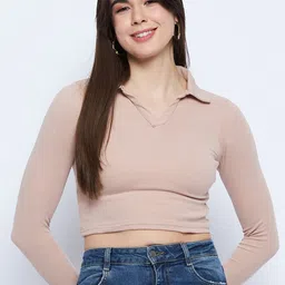 Mayra Shirt Collar Crop Fitted Top-picture-30