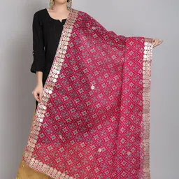 SOUNDARYA Women Magenta & Blue Printed Pure Cotton Dupatta-0