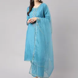 Divena Floral Embroidered Gotta Patti Straight Kurta with Trousers & Dupatta-picture-38