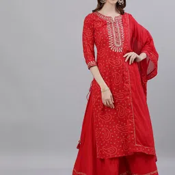 Ishin Bandhani Printed Gotta Patti Pure Cotton Kurta with Sharara & With Dupatta-picture-8