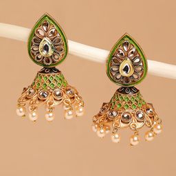 OOMPH Women Green Floral Jhumkas Earrings-45