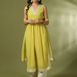 Sangria Sequined V-Neck A-Line Kurta & Trousers & Dupatta-picture-56