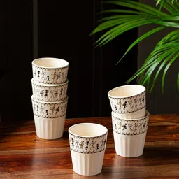 ExclusiveLane Set Of 6 White Black Handcrafted Printed Ceramic Glossy Tea Glasses (160 ML)-34