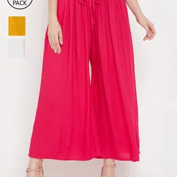 Clora Creation Women Pack Of 3 Flared Knitted Ethnic Palazzos-image-60