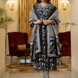 KALINI Floral Printed Kurta With Trousers & Dupatta-picture-10