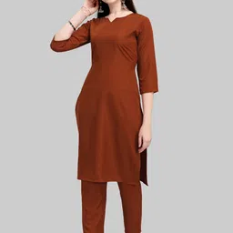 Kinjo Women Notch Neck Kurta with Trousers-17