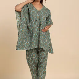 Ikk Kudi by Seerat Maternity Floral Print Flared Sleeve Kaftan Pure Cotton Kurta Set-picture-35