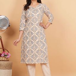 Vbuyz Floral Printed Pure Cotton Kurta With Trouser & Dupatta-image-2