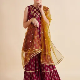 Cherry & Jerry Girls Maroon Ethnic Motifs Printed Regular Gotta Patti Kurti with Sharara & With Dupatta-picture-11