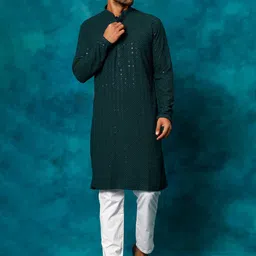 VASTRAMAY Floral Embroidered Regular Thread Work Kurta With Pyjamas-picture-27