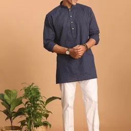 SHVAAS by VASTRAMAY Striped Pure Cotton Sustainable Kurta with Pyjamas-image-32