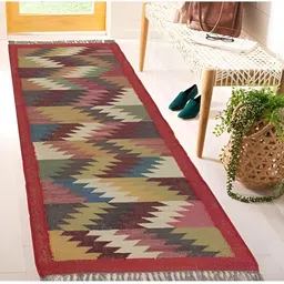 Budhrajrugs Red & Beige Geometric Woven Rectangular Dhurrie-1
