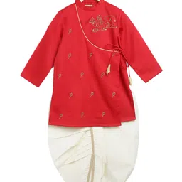 Tiber Taber Boys Embroidered Pure Cotton Kurta With Dhoti Pants-image-3