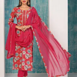 Anni Designer Floral Embroidered Sequinned Straight Kurta with Trousers & Dupatta-picture-36