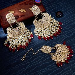 Sukkhi Gold-Plated Kundan-Studded Earrings With Maang Tika-image-96