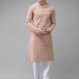 See Designs Men Beige Printed Regular Pure Cotton Kurta with Pyjamas-picture-50