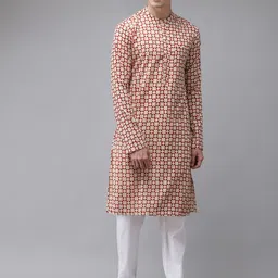 See Designs Men Beige Printed Regular Pure Cotton Kurta with Pyjamas-picture-35