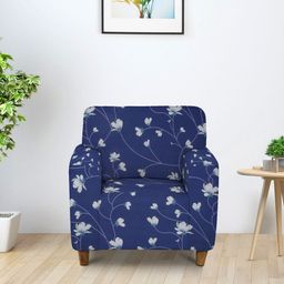 Cortina Navy Blue Printed 1-Seater Stretchable Non-Slip Sofa Slipcover-image-55