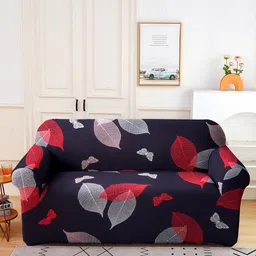 Cortina Black & Red Printed 2-Seater Stretchable Non-Slip Sofa Slipcover-3