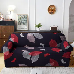 Cortina Black & Red Printed 3-Seater Stretchable Non-Slip Sofa Slipcover-image-50