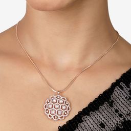 Zaveri Pearls Rose Gold-Plated Circular Cubic Zirconia Studded Pendant with Chain-9