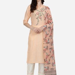 Berrylicious Women Orange Embroidered Thread Work Pure Cotton Kurta with Trousers & With Dupatta-picture-50