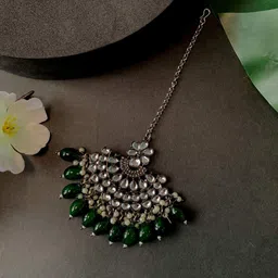 I Jewels Silver-Plated Maang Tikka Head Jewellery-image-60