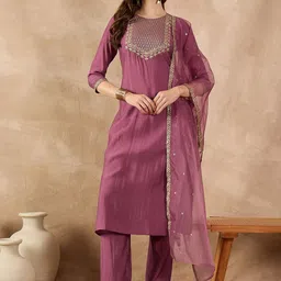 all about you Women Floral Embroidered Regular Kurta with Trousers & With Dupatta-picture-13