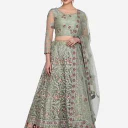 KALINI Embroidered Thread Work Ready to Wear Lehenga & Unstitched Blouse With Dupatta-image-59